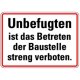 Hinweisschild Unbefugten ist das Betreten der Baustelle verboten Aluminium 250x350 mm