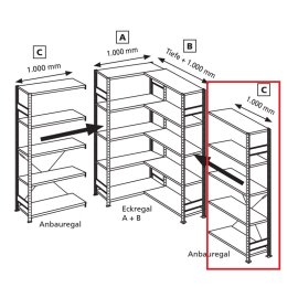 Anbauregal Typ C zu Eckregal 2000 x 1000 x 400mm...