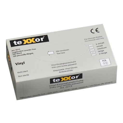1 Box Vinyl-Einweghandschuhe, ungepudert - teXXor® 2213 (100 Stück) Gr.L