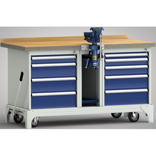 Rollende Werkbank 1500x700x871mm mit 6 Schubladen und 1 Tür, Hebesystem