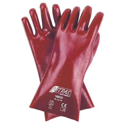 12 Paar PVC-Handschuhe, rot, vollbeschichtet, EN 388 Größe 10 Nitras 35 cm