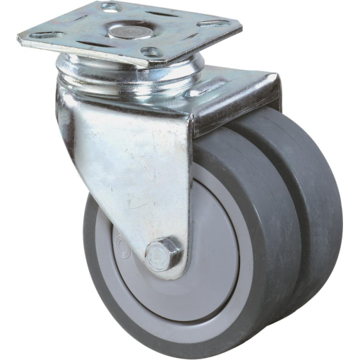 Doppellenkrolle 75mm B100 Platte,Gummirad,KL B100.A85.075