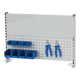 Multi-Wand-Aufbau Breite 1000, 1x Lochwand, 1x Magnetwand, 1x Info-Tasche DIN A4 Maße in mm (BxH): 1000 x 650