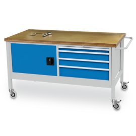 Mobile Werkbank, Tiefe 750 mm, R 24-24, Schubladenanzahl: 4, Anzahl Flügeltüren: 1 Maße in mm (BxTxH): 1500 x 750 x 860