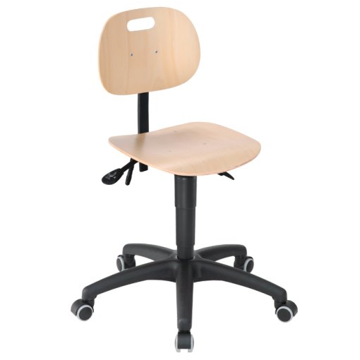 Arbeitsdrehstuhl mit Rollen, Sitzhöhe 480 - 620 mm, Sitzfläche: Buche Schichtholz