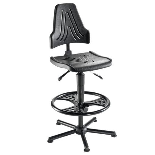 Arbeitsdrehstuhl mit Bodengleitern und Fußring, Sitzhöhe 590 - 840 mm, Sitzfläche: PU schwarz Maße in mm (BxT): 480 x 470