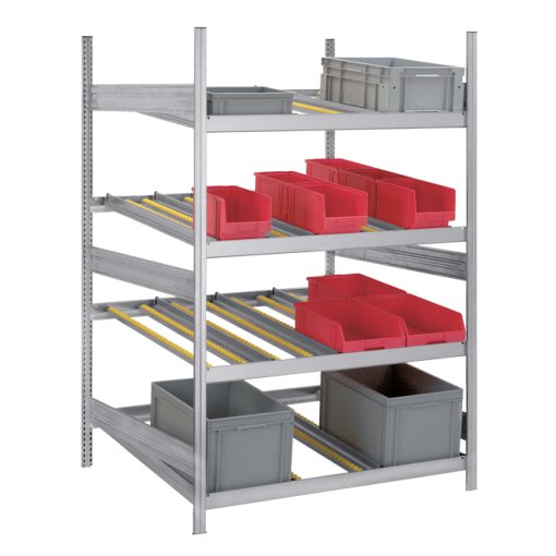 Durchlaufregal, Grundregal mit 4 x Ebenen Maße in mm (BxTxH): 1300 x 1200 x 2000