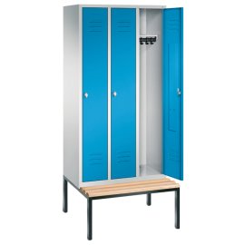 Garderobenschrank mit untergebauter Sitzbank, 2x Abteil, Abteilbreite in mm: 400,Zylinderschloss Maße in mm (BxTxH): 810 x 815 x 2090