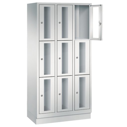 Fächerschrank mit 100 mm hoher Sockel, 4 x 4 Abteile, Abteilbreite in mm: 300 Maße in mm (BxTxH): 1190 x 500 x 1800