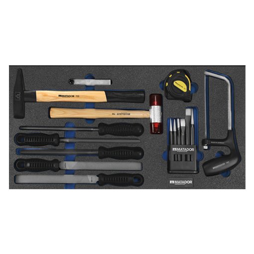 Werkzeugeinsatz, Hammer-, Feilen-, Meißel- und Sägen-Satz 16 tlg Maße in mm (BxTxH): 565 x 300 x 25