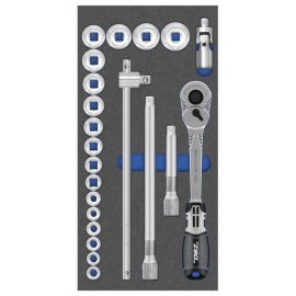 Werkzeugeinsatz, Steckschlüssel-Satz 1/2“, 6-kant / 22-tlg. Maße in mm (BxTxH): 400 x 200 x 25