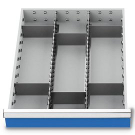 Metalleinteilung Set 8-teilig, R 18-24, Schubladennutzmaß 450 x 600 mm, Blendenhöhen 100 / 125 mm Maße in mm (BxTxH): 450 x 600 x 75