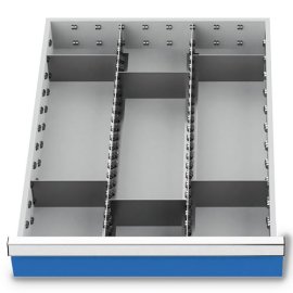 Metalleinteilung Set 8-teilig, R 18-24, Schubladennutzmaß 450 x 600 mm, Blendenhöhen 100 / 125 mm Maße in mm (BxTxH): 450 x 600 x 125