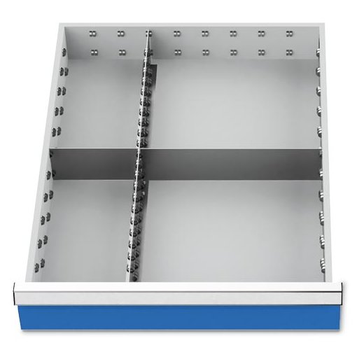Metalleinteilung Set 3-teilig, R 18-24, Schubladennutzmaß 450 x 600 mm, Blendenhöhen 100 / 125 mm Maße in mm (BxTxH): 450 x 600 x 100