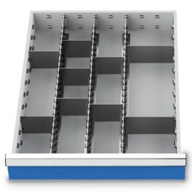 Metalleinteilung Set 12-teilig, R 18-24, Schubladennutzmaß 450 x 600 mm, Blendenhöhen 150 / 175 mm Maße in mm (BxTxH): 450 x 600 x 125