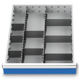 Metalleinteilung Set 10-teilig, R 18-24, Schubladennutzmaß 450 x 600 mm, Blendenhöhen 100 / 125 mm Maße in mm (BxTxH): 450 x 600 x 100