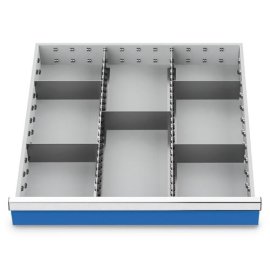 Metalleinteilung Set 7-teilig, R 24-24, Schubladennutzmaß 600 x 600 mm, Blendenhöhen 150 / 175 mm Maße in mm (BxTxH): 600 x 600 x 125