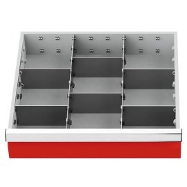 Metalleinteilung Set 8-teilig, R 18-16, Schubladennutzmaß 450 x 400 mm, Blendenhöhe 100 mm Maße in mm (BxTxH): 450 x 400 x 100