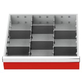 Metalleinteilung Set 8-teilig, R 18-16, Schubladennutzmaß 450 x 400 mm, Blendenhöhen 200 / 250 / 300 mm Maße in mm (BxTxH): 450 x 400 x 200