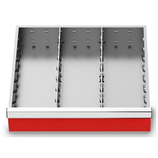 Metalleinteilung Set 2-teilig, R 18-16, Schubladennutzmaß 450 x 400 mm, Blendenhöhe 100 mm Maße in mm (BxTxH): 450 x 400 x 100