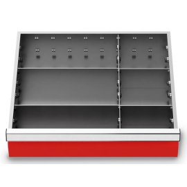 Metalleinteilung Set 5-teilig, R 18-16, Schubladennutzmaß 450 x 400 mm, Blendenhöhe 75 mm Maße in mm (BxTxH): 450 x 400 x 75