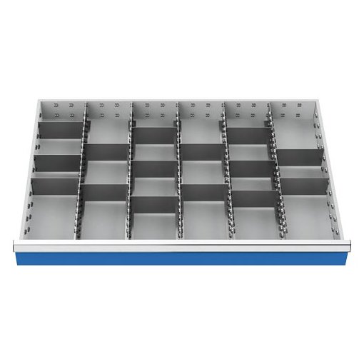 Metalleinteilung Set 20-teilig, R 36-24, Schubladennutzmaß 900 x 600 mm, Blendenhöhen 100 / 125 mm Maße in mm (BxTxH): 900 x 600 x 125