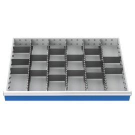 Metalleinteilung Set 20-teilig, R 36-24, Schubladennutzmaß 900 x 600 mm, Blendenhöhen 150 / 175 mm Maße in mm (BxTxH): 900 x 600 x 125