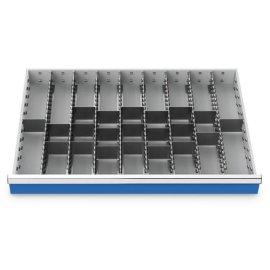 Metalleinteilung Set 29-teilig, R 36-24, Schubladennutzmaß 900 x 600 mm, Blendenhöhen 100 / 125 mm Maße in mm (BxTxH): 900 x 600 x 75