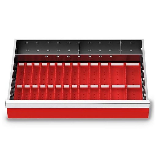 Muldenplatten Set 37-teilig, R 24-16, Schubladennutzmaß 600 x 400 mm, Blendenhöhe 75 mm, Maße in mm (BxTxH): 600 x 400 x 55