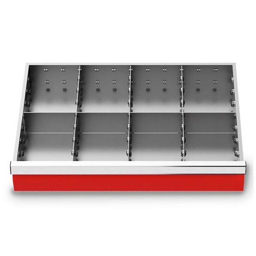 Metalleinteilung Set 7-teilig, R 24-16, Schubladennutzmaß 600 x 400 mm, Blendenhöhe 100 mm Maße in mm (BxTxH): 600 x 400 x 100