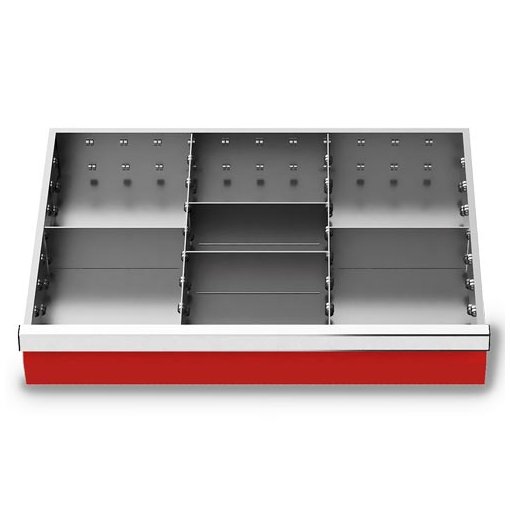 Metalleinteilung Set 6-teilig, R 24-16, Schubladennutzmaß 600 x 400 mm, Blendenhöhe 100 mm Maße in mm (BxTxH): 600 x 400 x 100