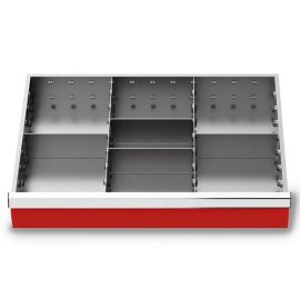 Metalleinteilung Set 6-teilig, R 24-16, Schubladennutzmaß 600 x 400 mm, Blendenhöhe 150 mm Maße in mm (BxTxH): 600 x 400 x 150