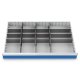 Metalleinteilung Set 15-teilig, R 36-24, Schubladennutzmaß 900 x 600 mm, Blendenhöhen 100 / 125 mm Maße in mm (BxTxH): 900 x 600 x 75