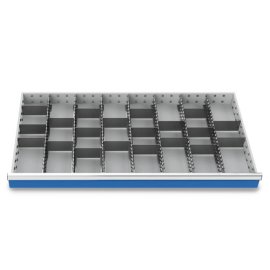 Metalleinteilung Set 27-teilig, R 48-24, Schubladennutzmaß 1200 x 600 mm, Blendenhöhen 100 / 125 mm Maße in mm (BxTxH): 1200 x 600 x 75
