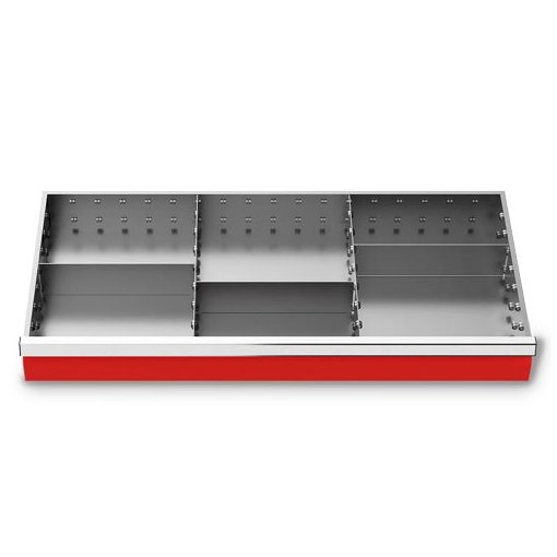 Metalleinteilung Set 5-teilig, R 36-16, Schubladennutzmaß 900 x 400 mm, Blendenhöhe 100 mm Maße in mm (BxTxH): 900 x 400 x 100