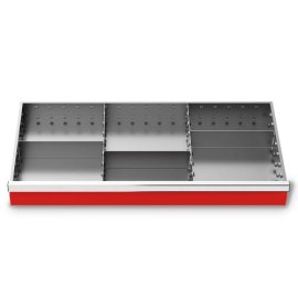 Metalleinteilung Set 5-teilig, R 36-16, Schubladennutzmaß 900 x 400 mm, Blendenhöhe 100 mm Maße in mm (BxTxH): 900 x 400 x 100