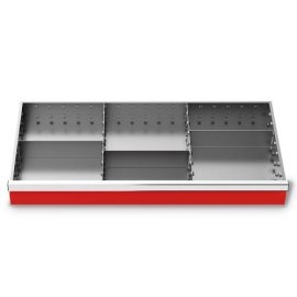 Metalleinteilung Set 5-teilig, R 36-16, Schubladennutzmaß 900 x 400 mm, Blendenhöhen 200 / 250 / 300 mm Maße in mm (BxTxH): 900 x 400 x 200