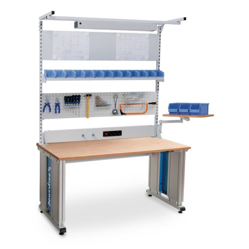 Powerline 4 Grundgestellkombination, Tiefe 900, elektrische Höhenverstellung, 1x Energiekanal, 1x Loch- und Magnetwand, 1x Fachboden, 1x Schwenkarm Maße in mm (BxT): 1500 x 900