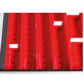 Distanzleisten für Kleinteilekästen pro Schublade, R 24-24, Schubladennutzmaß 600 x 600 mm, Blendenhöhe 50