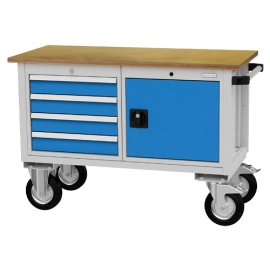 Mobile Werkbank, Tiefe 540 mm, R 18-24, Schubladenanzahl: 4, Anzahl Flügeltüren: 1 Maße in mm (BxTxH): 1200 x 540 x 820