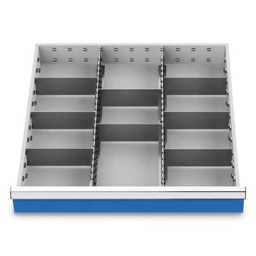 Schubladeneinteilung R 24-24 mit Metalleinteilung für Front 100 mm Maße in mm (BxT): 600 x 600