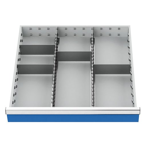 Schubladeneinteilung R 24-24 mit Metalleinteilung für Front 100 mm Maße in mm (BxT): 600 x 600
