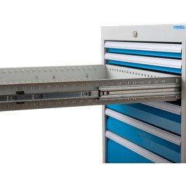 6-Eck-Werkbank, Breite 2500mm, 6 x Schubladenschrank R 18-24 Maße in mm (BxTxH): 2500 x 2165 x 859