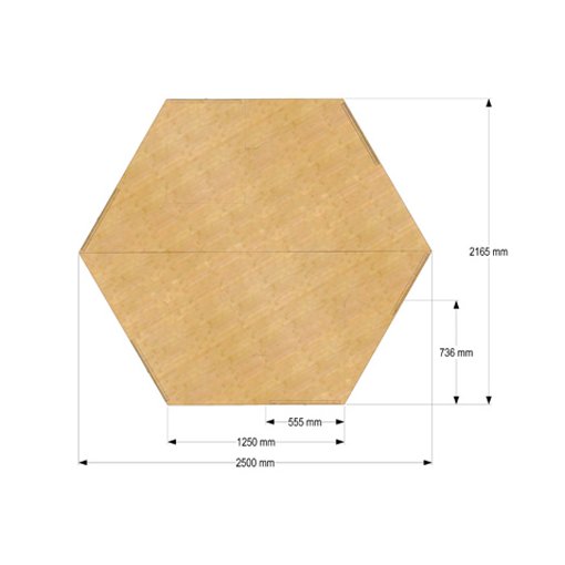 6-Eck-Arbeitsplatte, Breite 2500 mm Maße in mm (BxTxH): 2500 x 2165 x 40