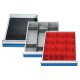 Einteilungssortiment (3-teilig) für Schubladen R 18-24, Riffelgummieinlage, Kleinteilekästchen, Metalleinteilung Maße in mm (BxT): 450 x 600