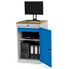 Computerschrank stationär, Tiefe 500 mm, 1 x Schublade, 1 x Fachboden, 1 x Flügeltüre Maße in mm (BxTxH): 530 x 500 x 850