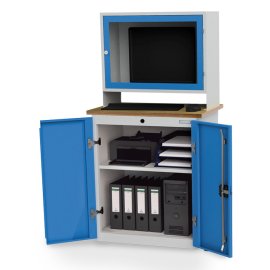 Computerschrank stationär, Tiefe 500 mm, 1 x Fachboden, 2 x Flügeltüre, 1 x Monitoraufsatzgehäuse Maße in mm (BxTxH): 750 x 500 x 1450
