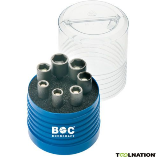 Steckschlüsseleinsätze in runder blauer Multibox 7-tlg. SW 7-8-10-12-13-3/8"-1/4" x 45