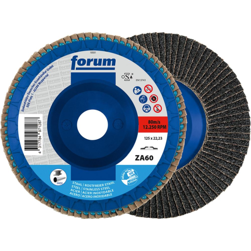 1 Stück Fächerschleifscheibe gewölbt trimmbar FORUM 125 mm ZK 40