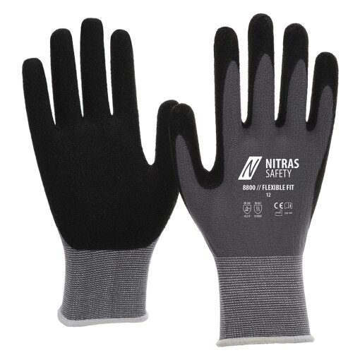 1 Paar Montagehandschuhe grau-schwarz Flexible Fit 8800 Gr. 8